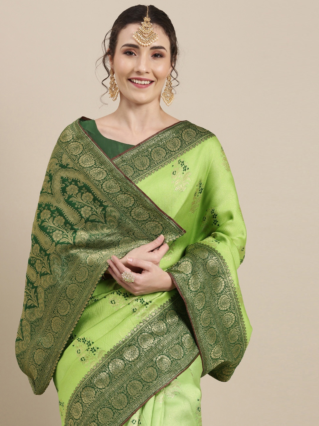 

Saree mall Green Floral Silk Blend Banarasi Saree