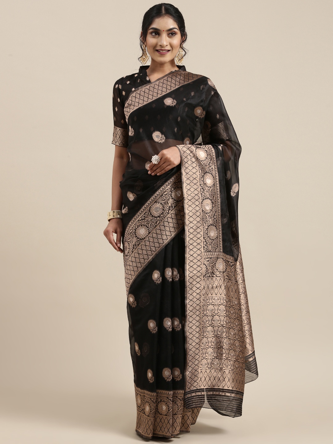 

Saree mall Black Ethnic Motifs Organza Banarasi Saree