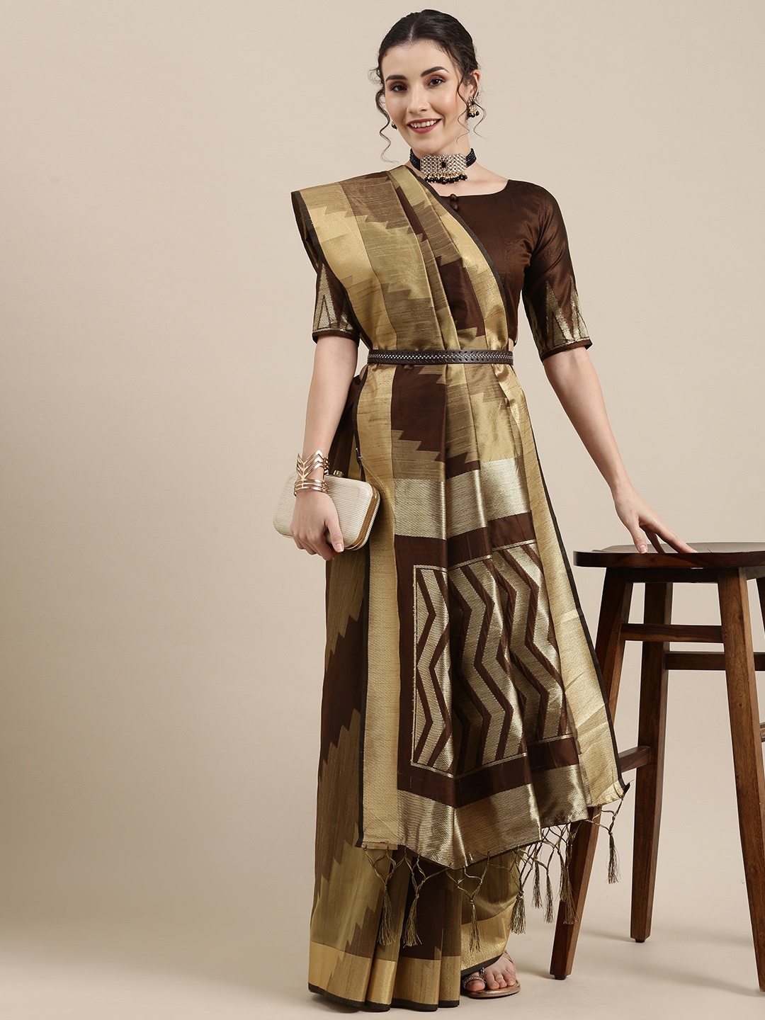 

Saree mall Brown Silk Cotton Banarasi Saree