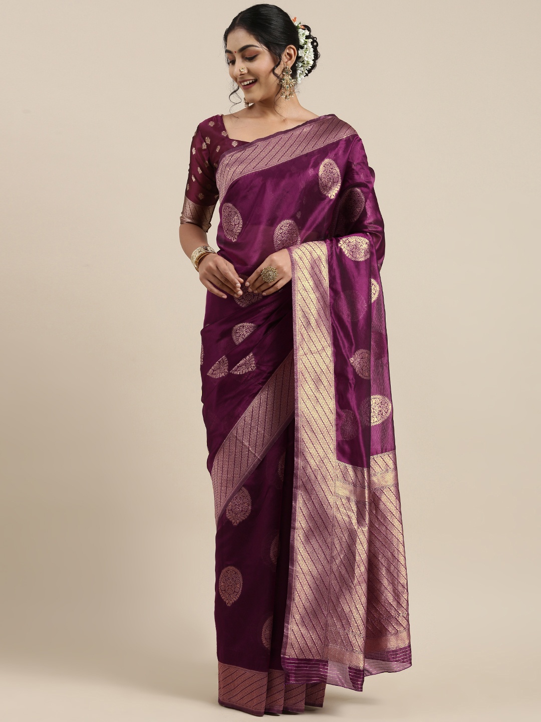 

Saree mall Magenta Organza Banarasi Saree