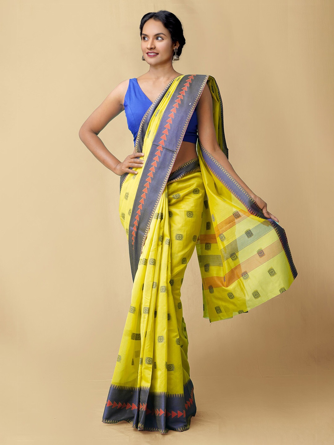 

Unnati Silks Yellow & Blue Ethnic Motifs Bhagalpuri Silk Cotton Saree