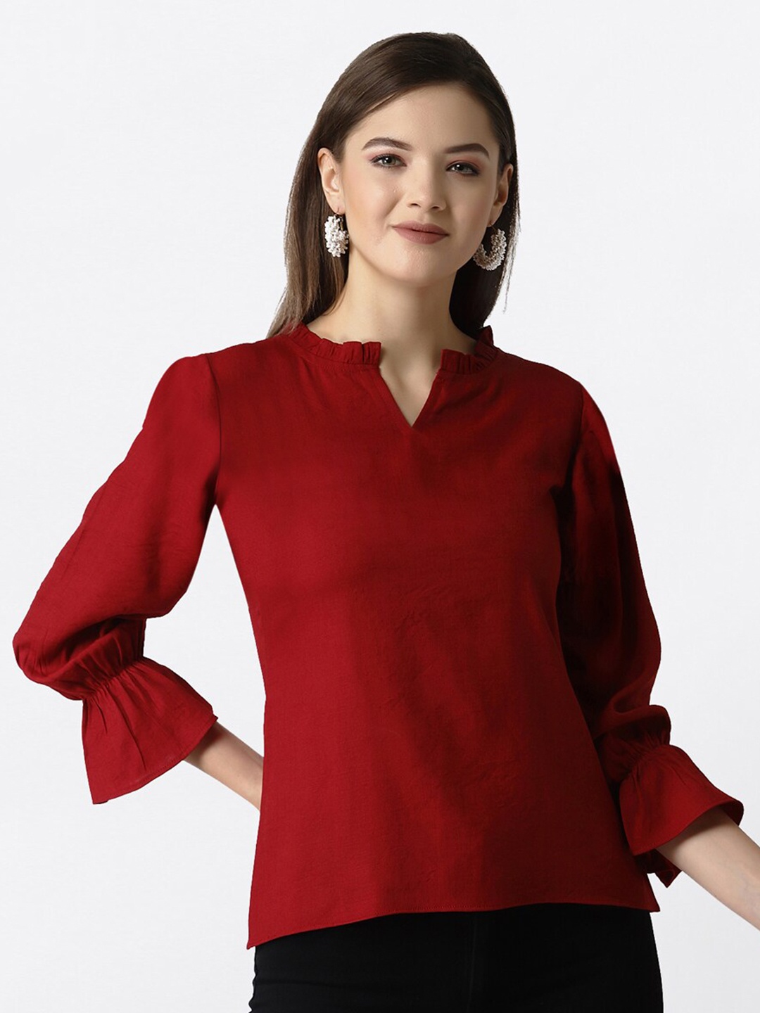 

Selvia Red Bell Sleeves Regular Top