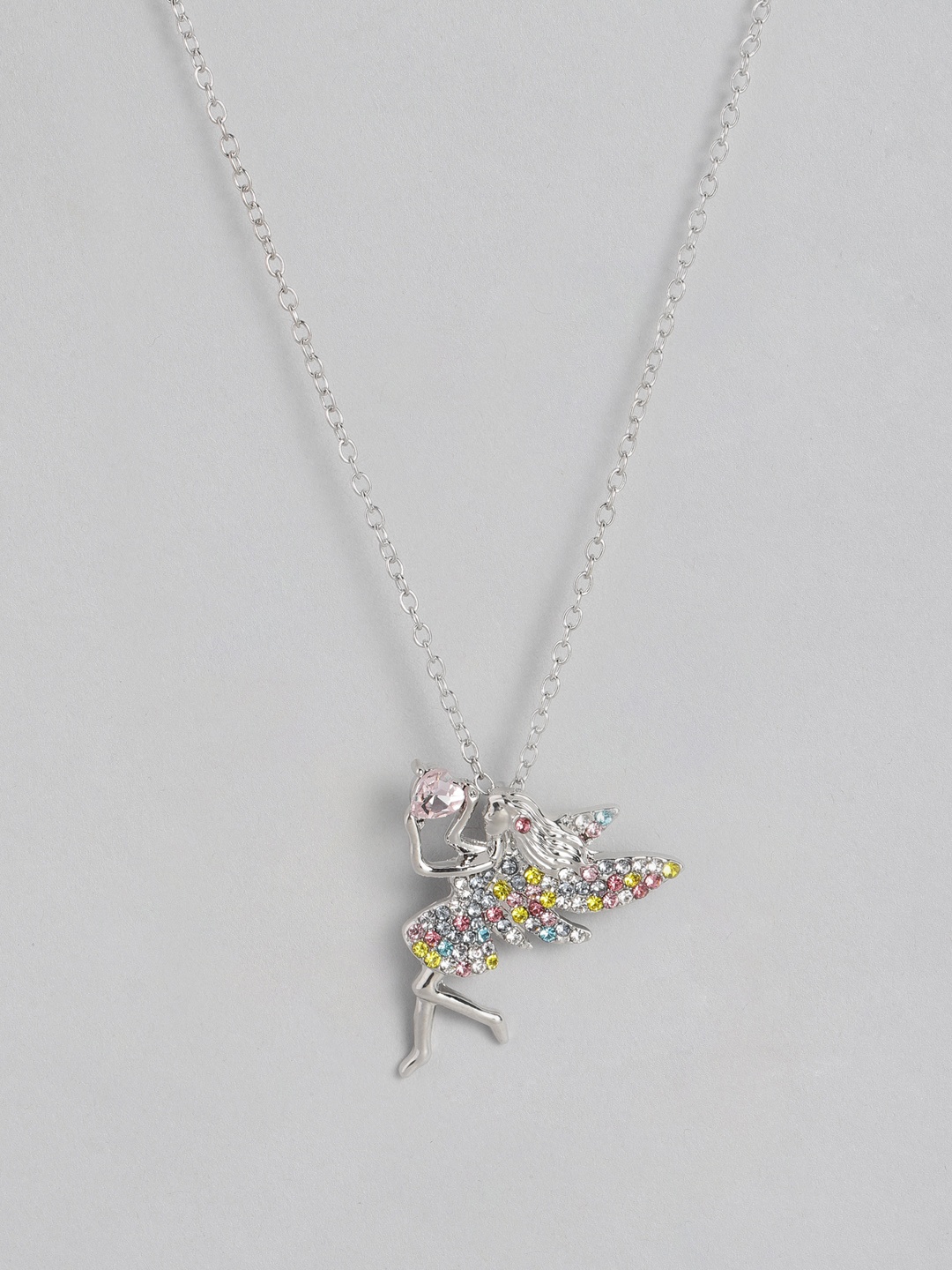 

EL REGALO Kids Girls Pink Silver-Toned Fairy Chain