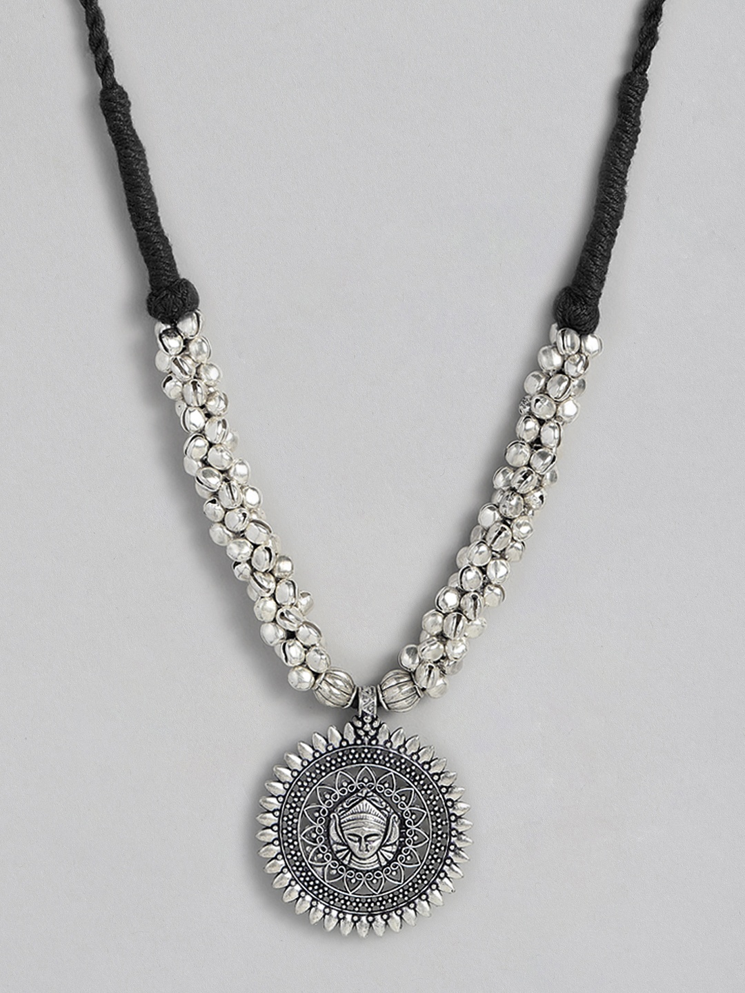 

EL REGALO Silver-Toned & Black Durga-Ma-Pendant Necklace