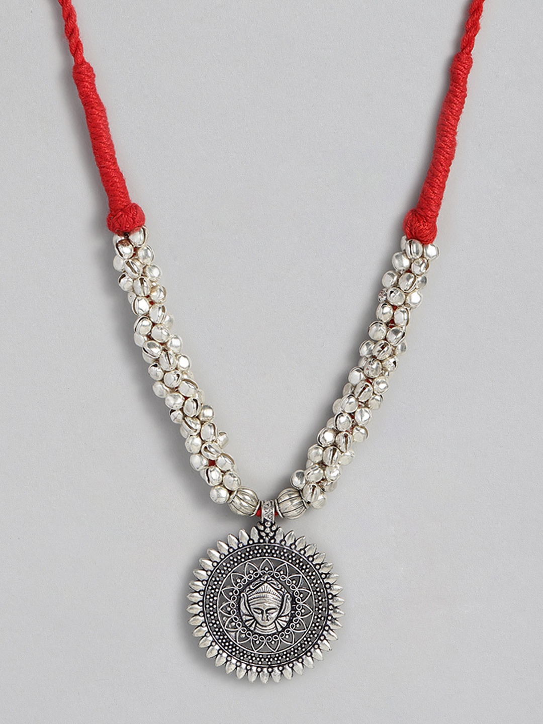 

EL REGALO Silver-Toned & Red Durga-Ma-Pendant