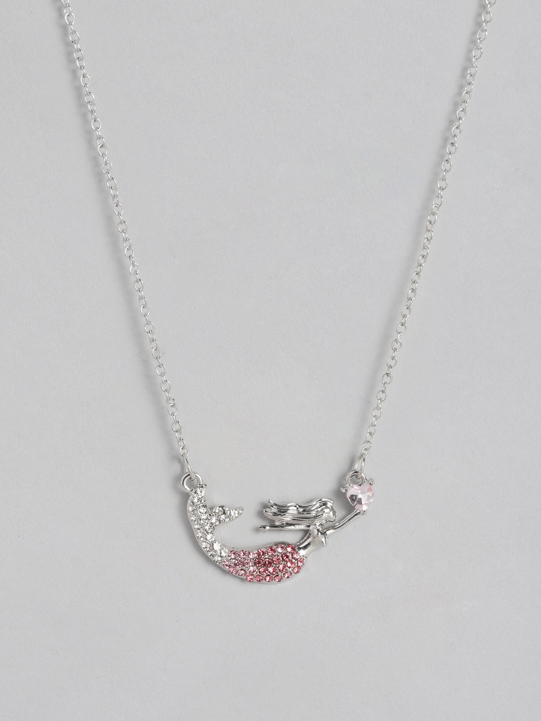 

EL REGALO Kids Girls Pink Silver-Toned Mermaid Chain