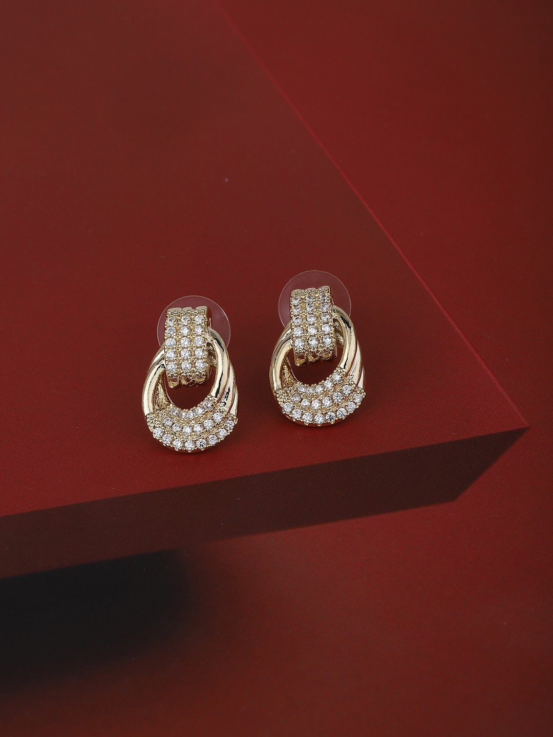 

Carlton London Gold-Plated CZ-Studded Handcrafted Contemporary Drop Earrings
