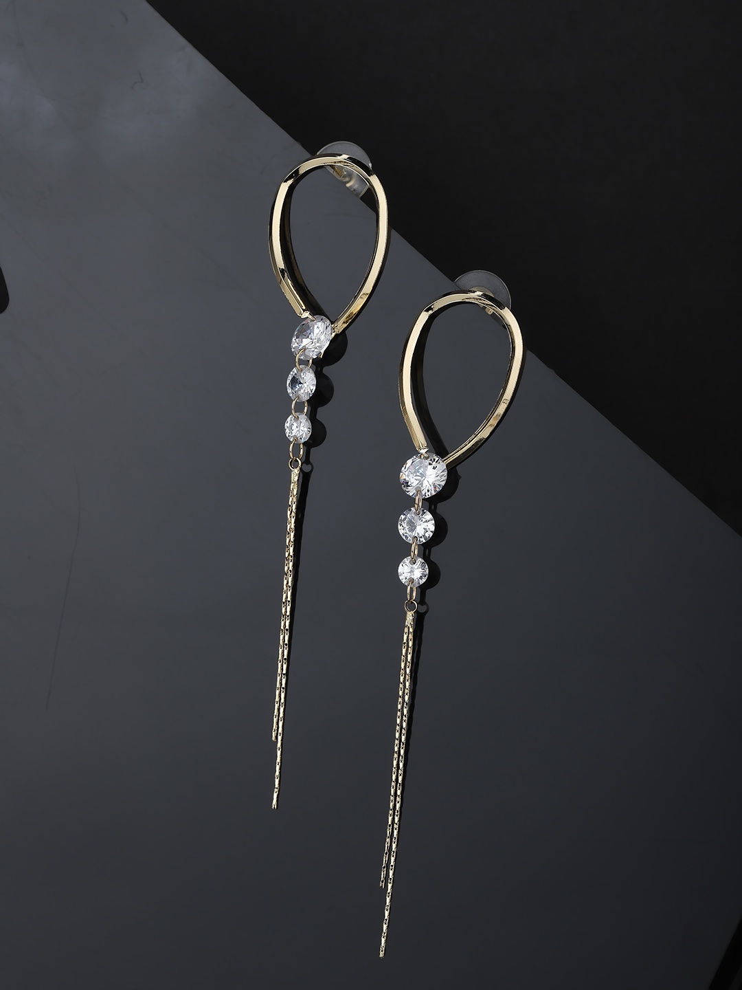 

Carlton London Gold-Plated CZ-Studded Handcrafted Contemporary Drop Earrings