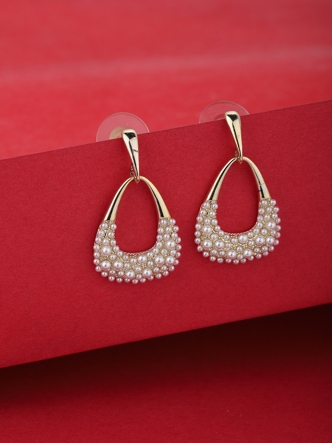 

Carlton London Gold-Toned & Off-White Gold-Plated Handcrafted Contemporary Drop Earrings