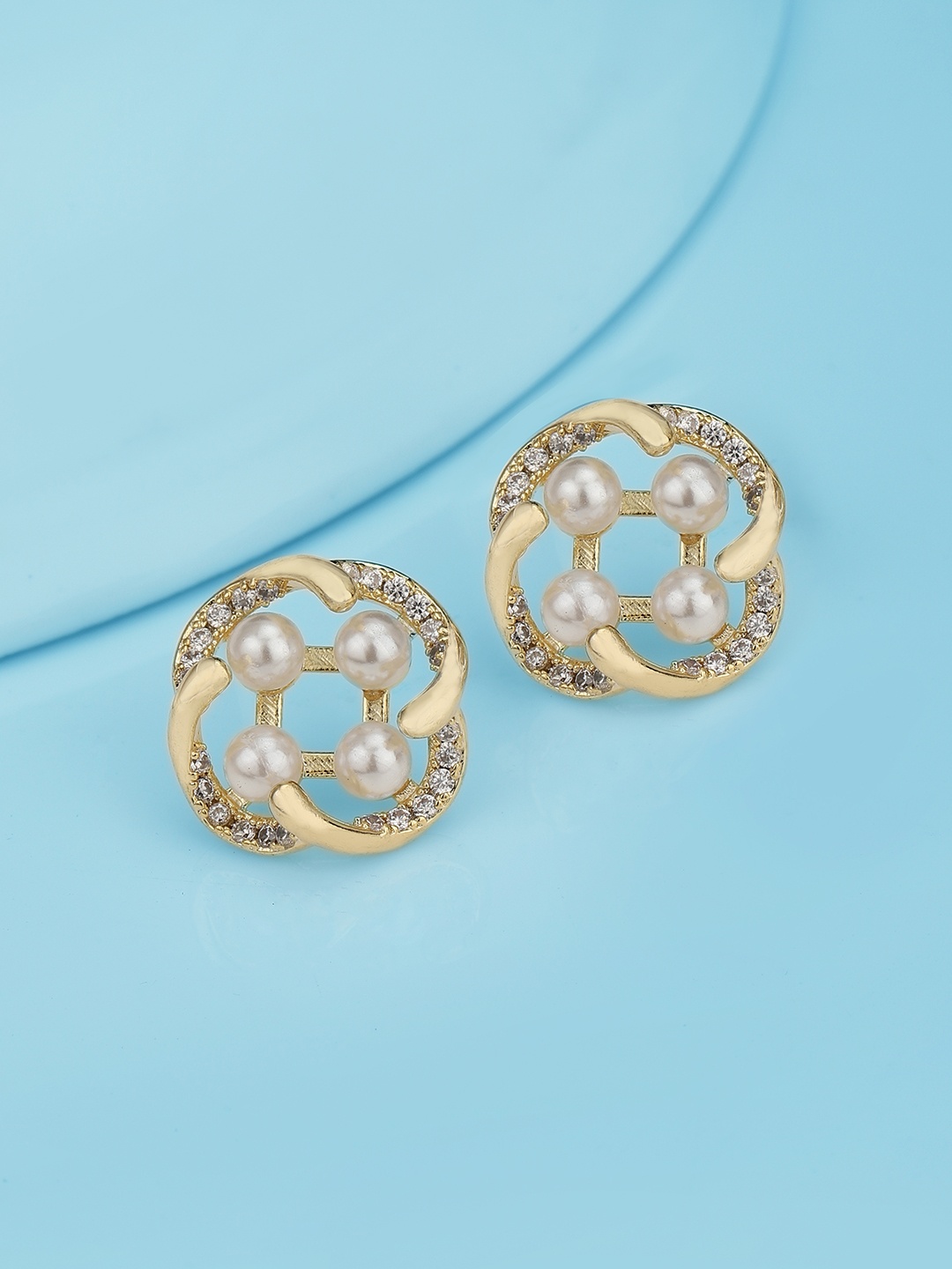 

Carlton London Off-White Gold-Plated CZ-Studded Handcrafted Beaded Contemporary Studs