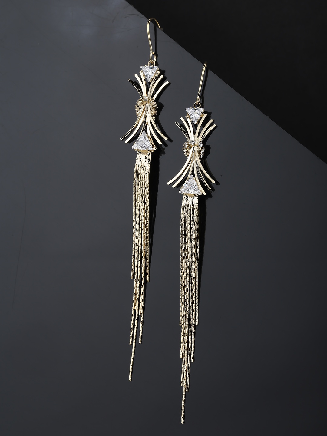 

Carlton London Gold-Plated CZ-Studded Handcrafted Tasselled Contemporary Drop Earrings