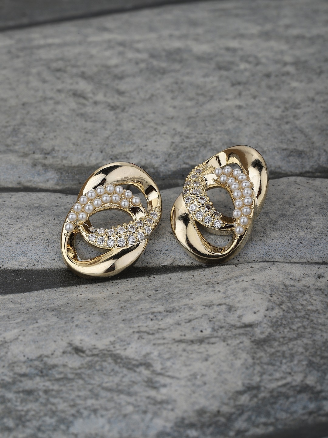 

Carlton London Off-White Gold-Plated CZ-Studded Handcrafted Beaded Contemporary Studs