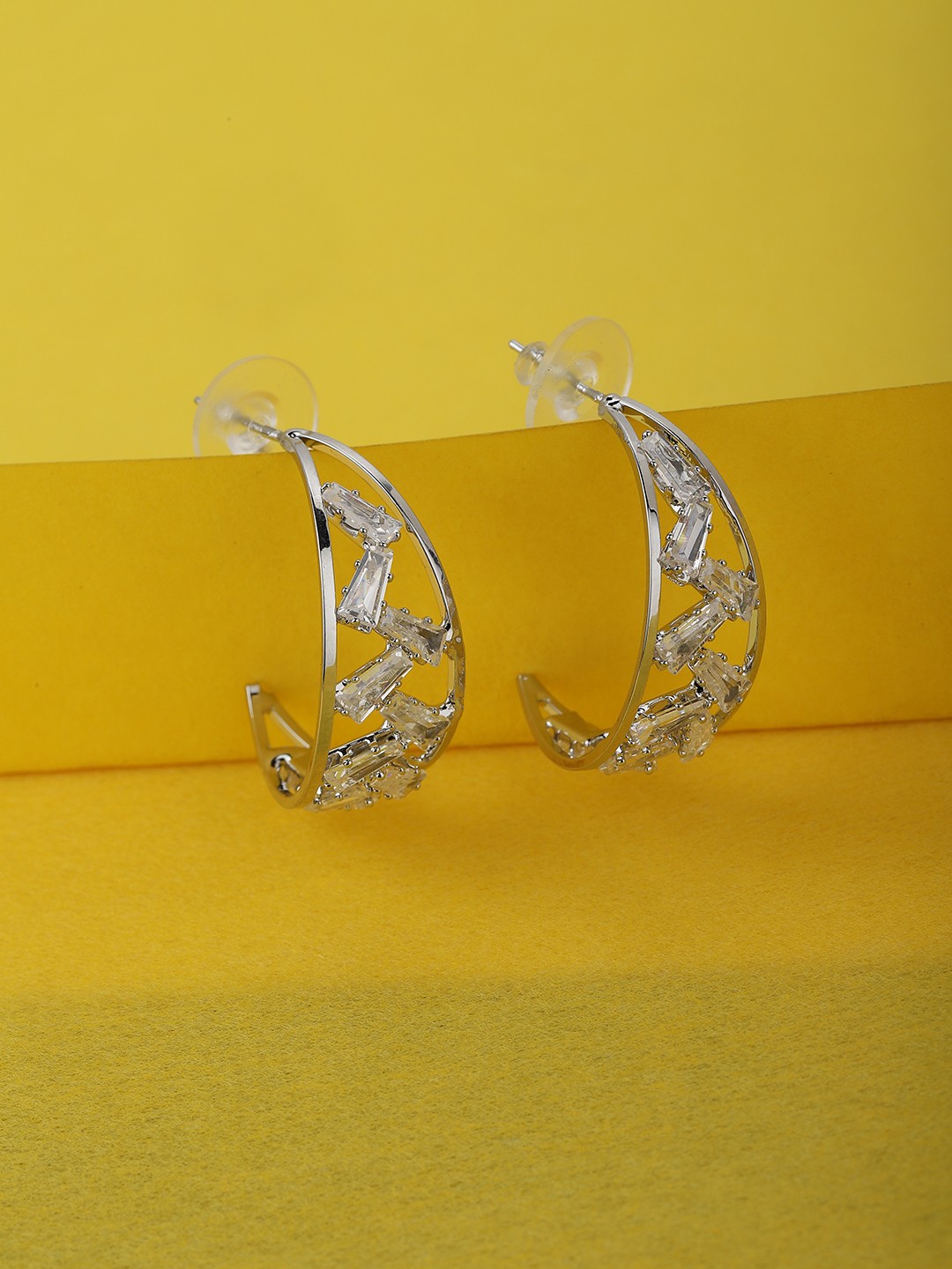

Carlton London Silver-Toned Contemporary Half Hoop Earrings