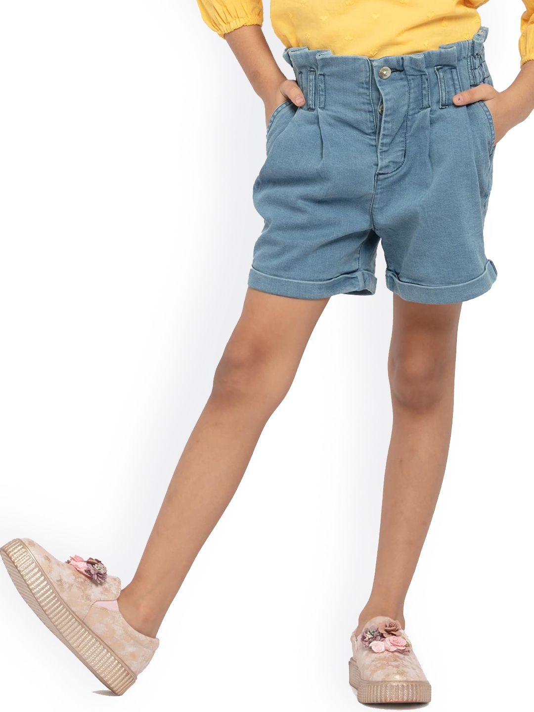 

UNDER FOURTEEN ONLY Girls Blue Solid Regular Fit Cotton Shorts