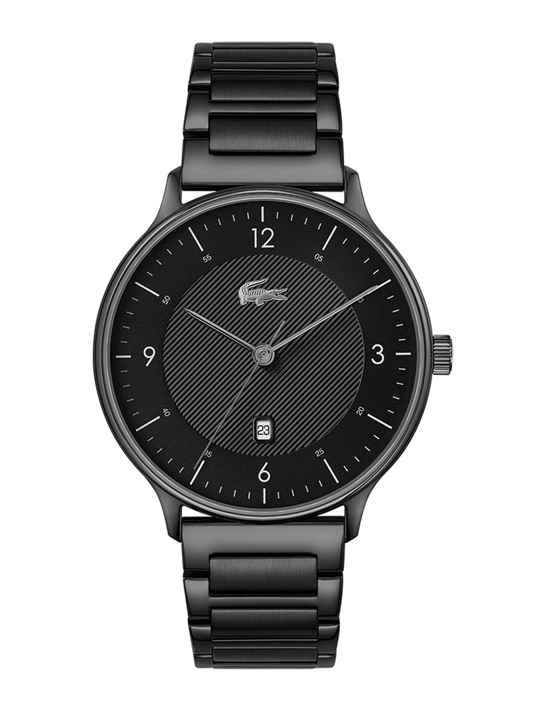 

Lacoste Men Black Brass Patterned Dial & Black Stainless Steel Bracelet Style Straps Analogue Watch