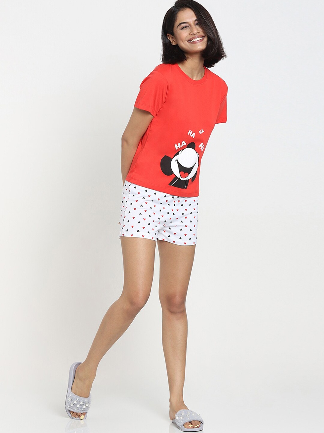 

Bewakoof Women Red & White Printed T-shirt with Shorts