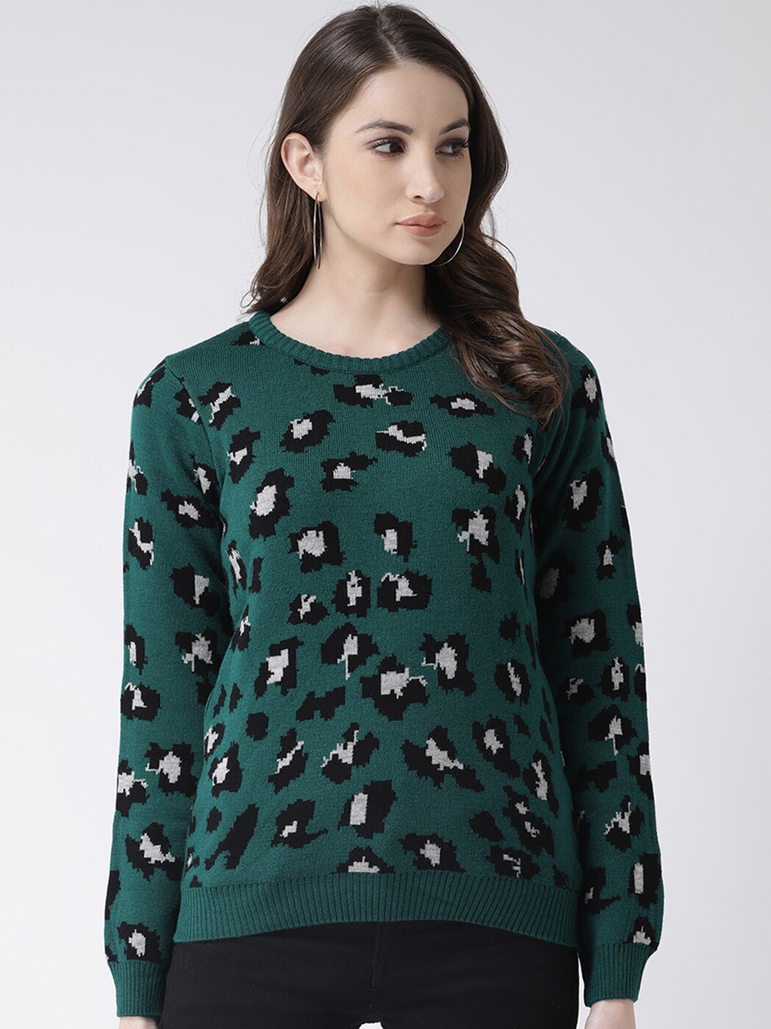

Club York Women Green & Black Printed Pullover