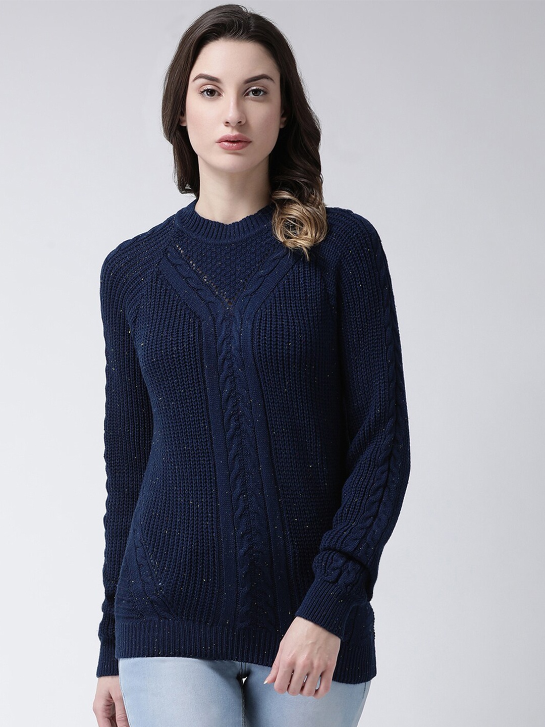 

Club York Women Navy Blue Cable Knit Pullover