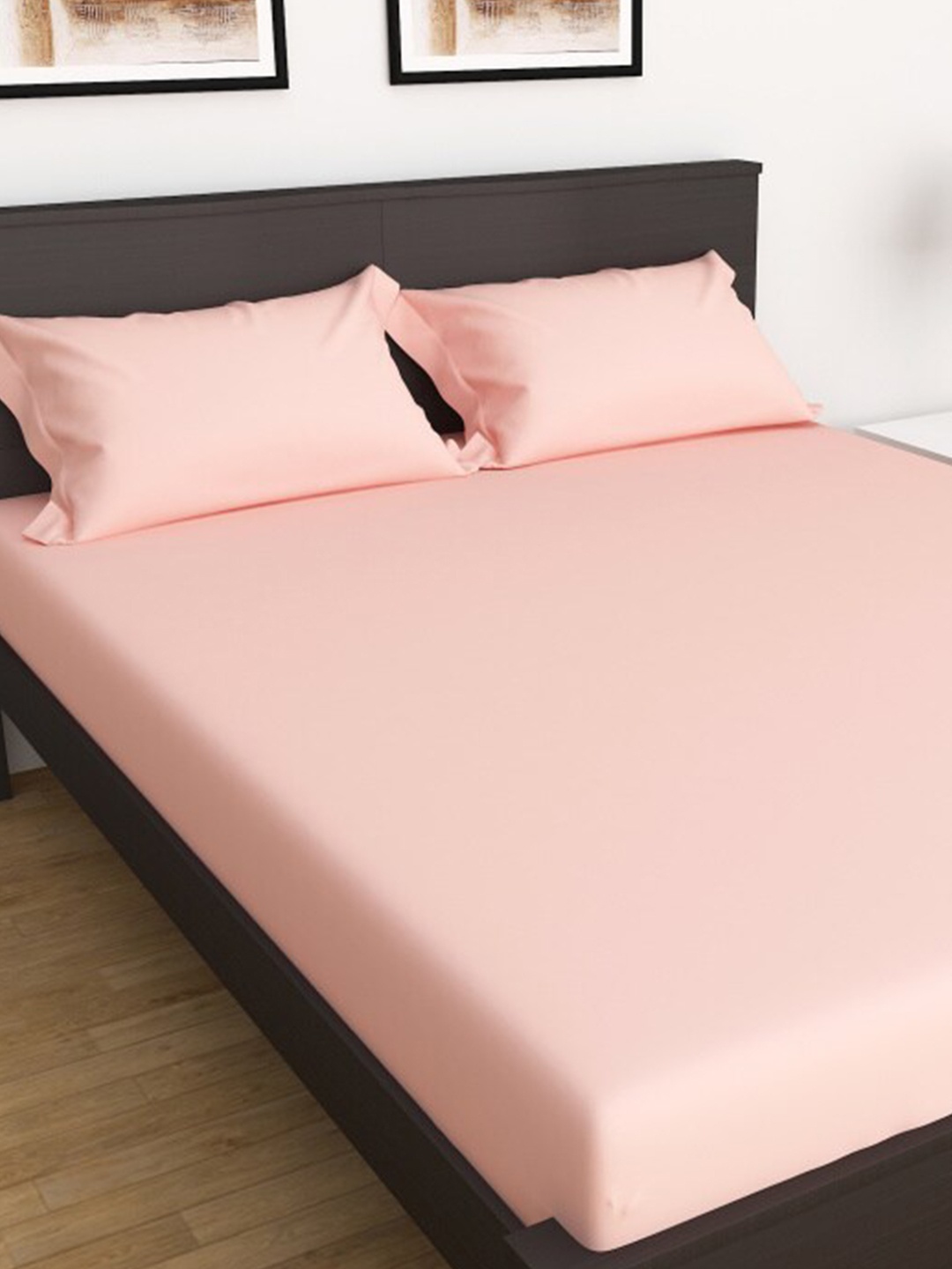 

Trident Peach-Coloured 144 TC Cotton Queen Bedsheet with 2 Pillow Covers