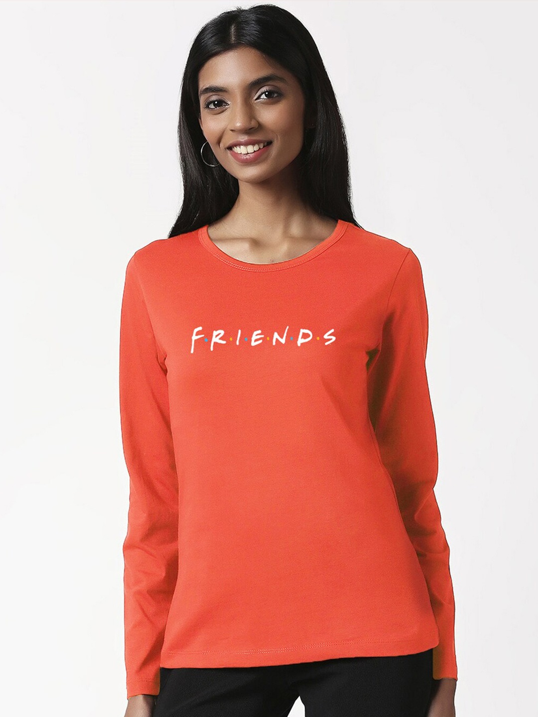 

Bewakoof Women Red Friends Logo Printed Slim Fit T-shirt