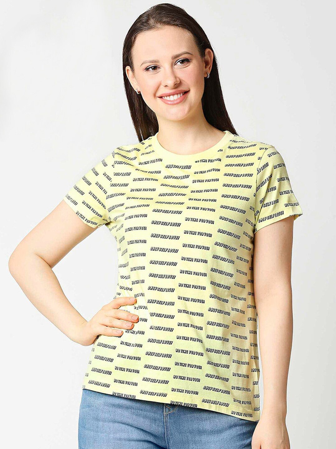 

Bewakoof Women Yellow Printed T-shirt