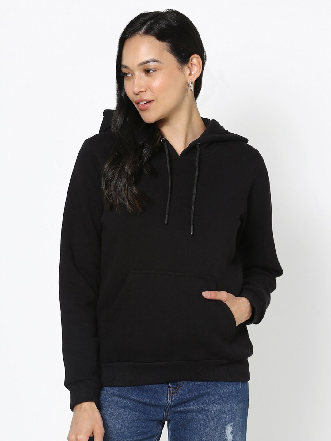 

Bewakoof Women Black Hooded Sweatshirt
