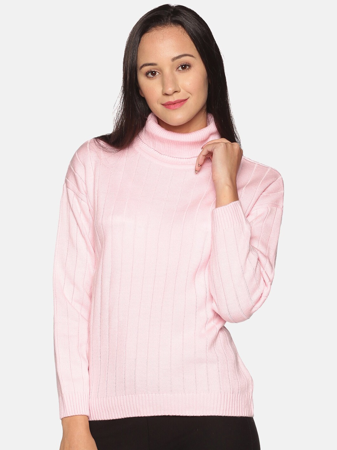 

BEVERLY BLUES Women Pink Solid Acrylic Pullover Sweater