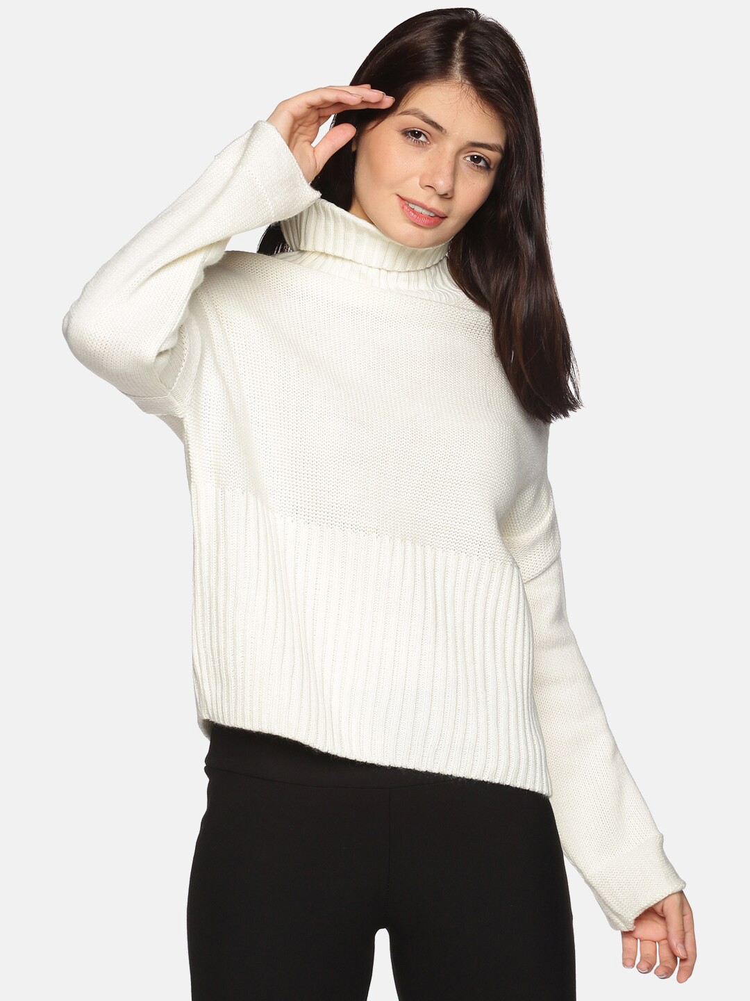 

BEVERLY BLUES Women Off White Solid Acrylic Pullover