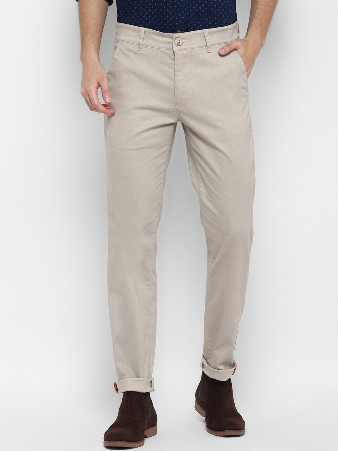 

Red Chief Men Cream-Coloured Chinos Trousers