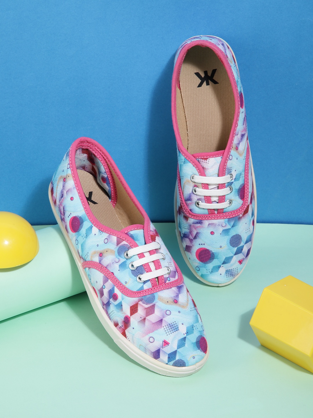 

Kook N Keech Women White & Blue Printed Sneakers