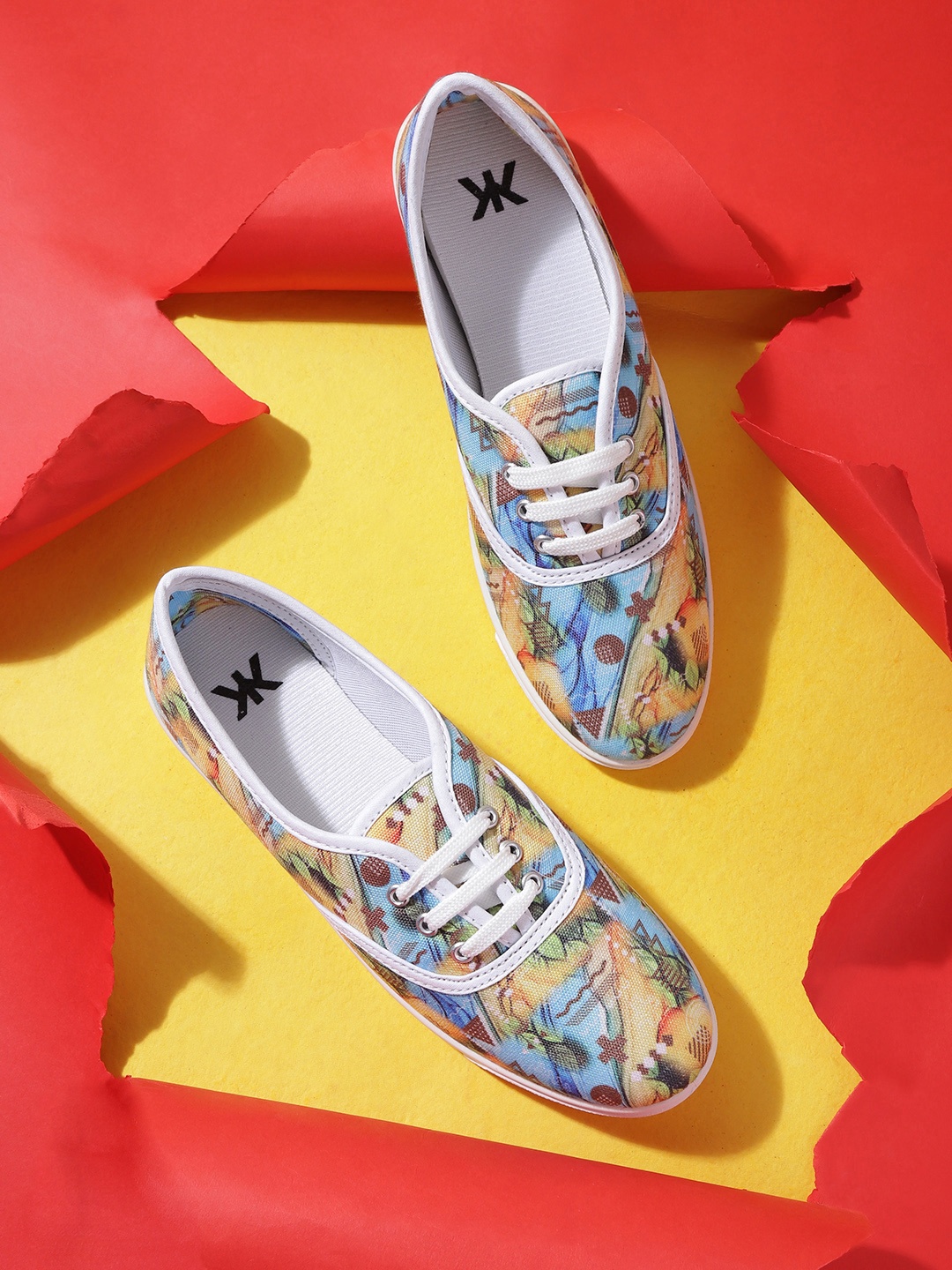 

Kook N Keech Women Yellow & Blue Printed Sneakers