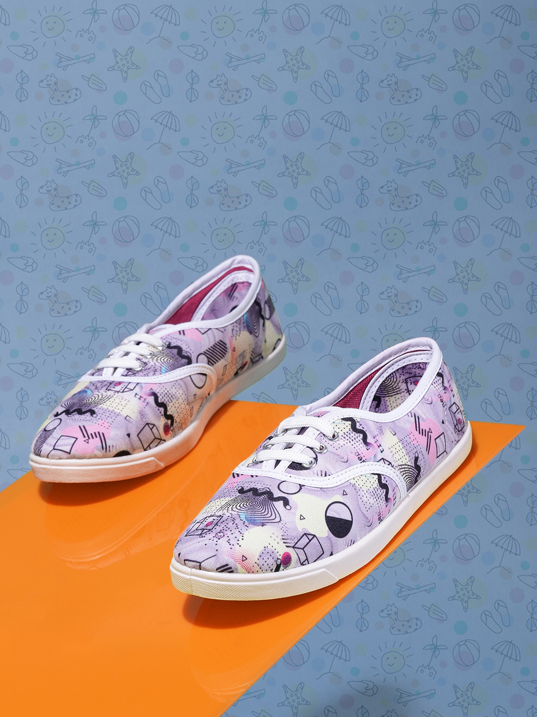 

Kook N Keech Women Lavender & Beige Quirky Printed Sneakers