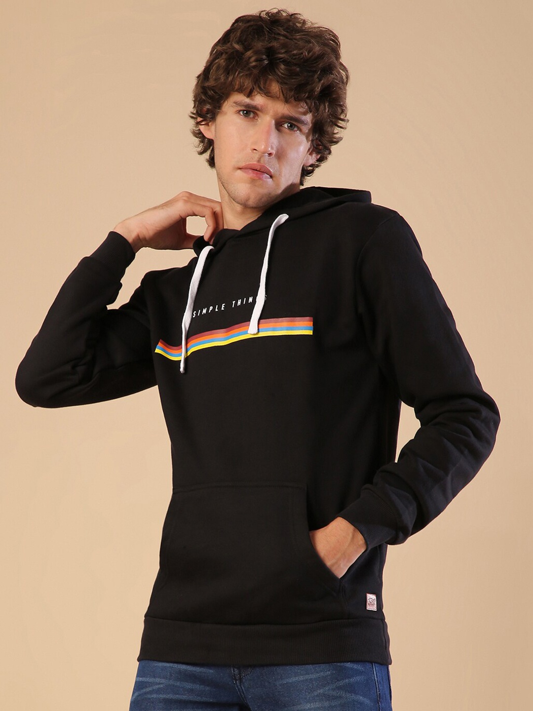 

Campus Sutra Men Black Printed Hooded Sweatshirt