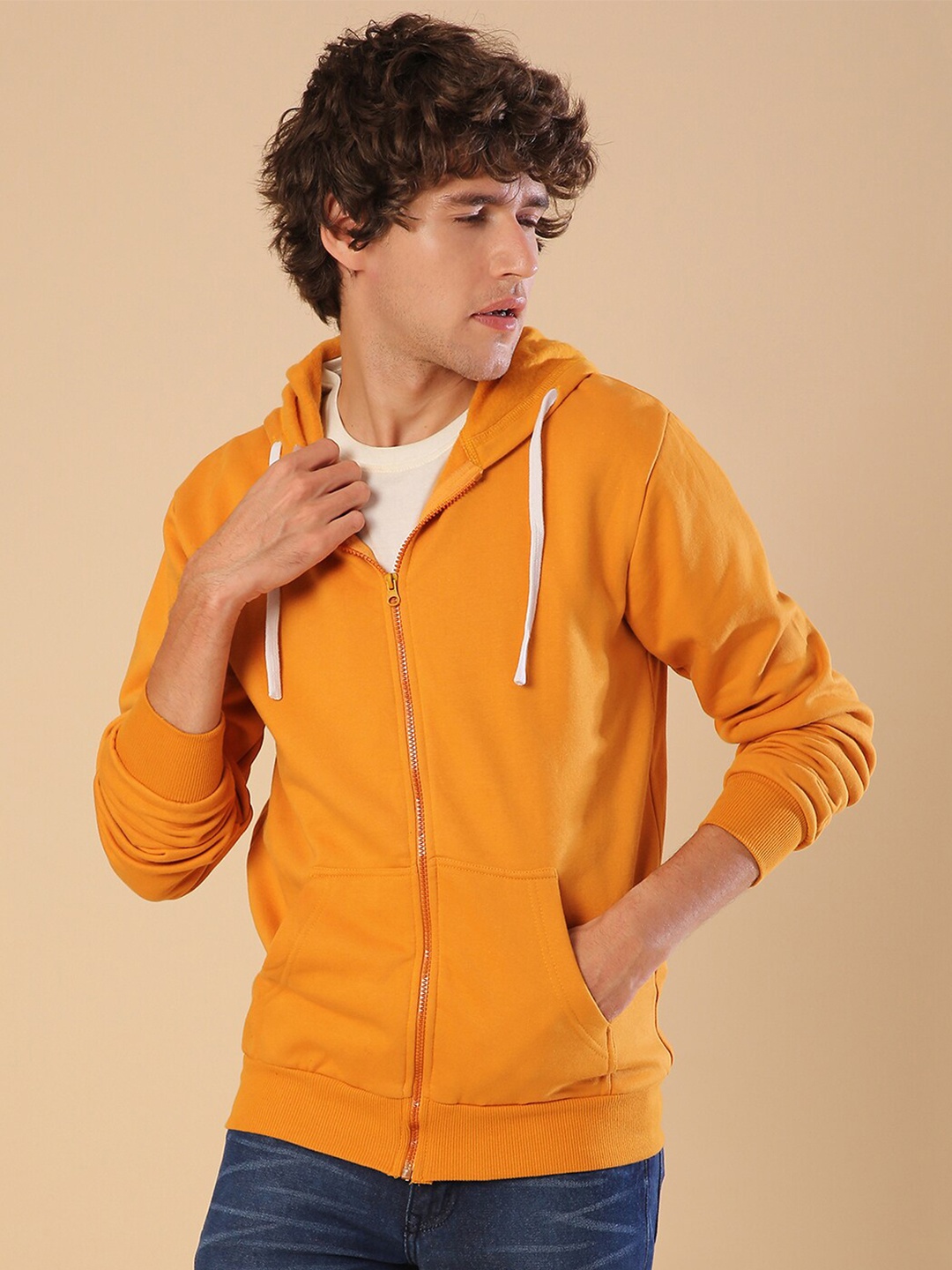 

Campus Sutra Men Orange Hooded Sweatshirt