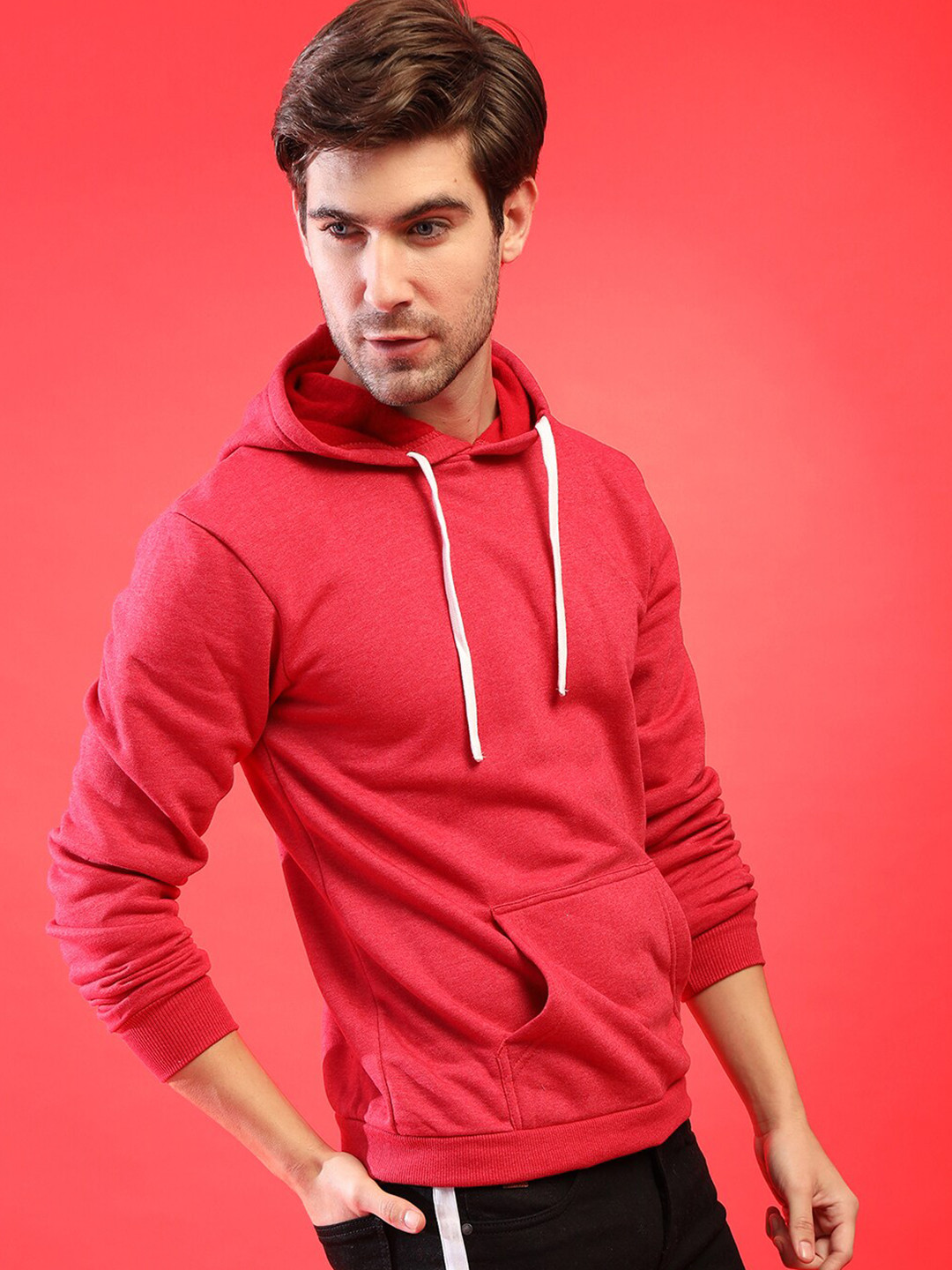 

Campus Sutra Men Maroon Hooded Sweatshirt