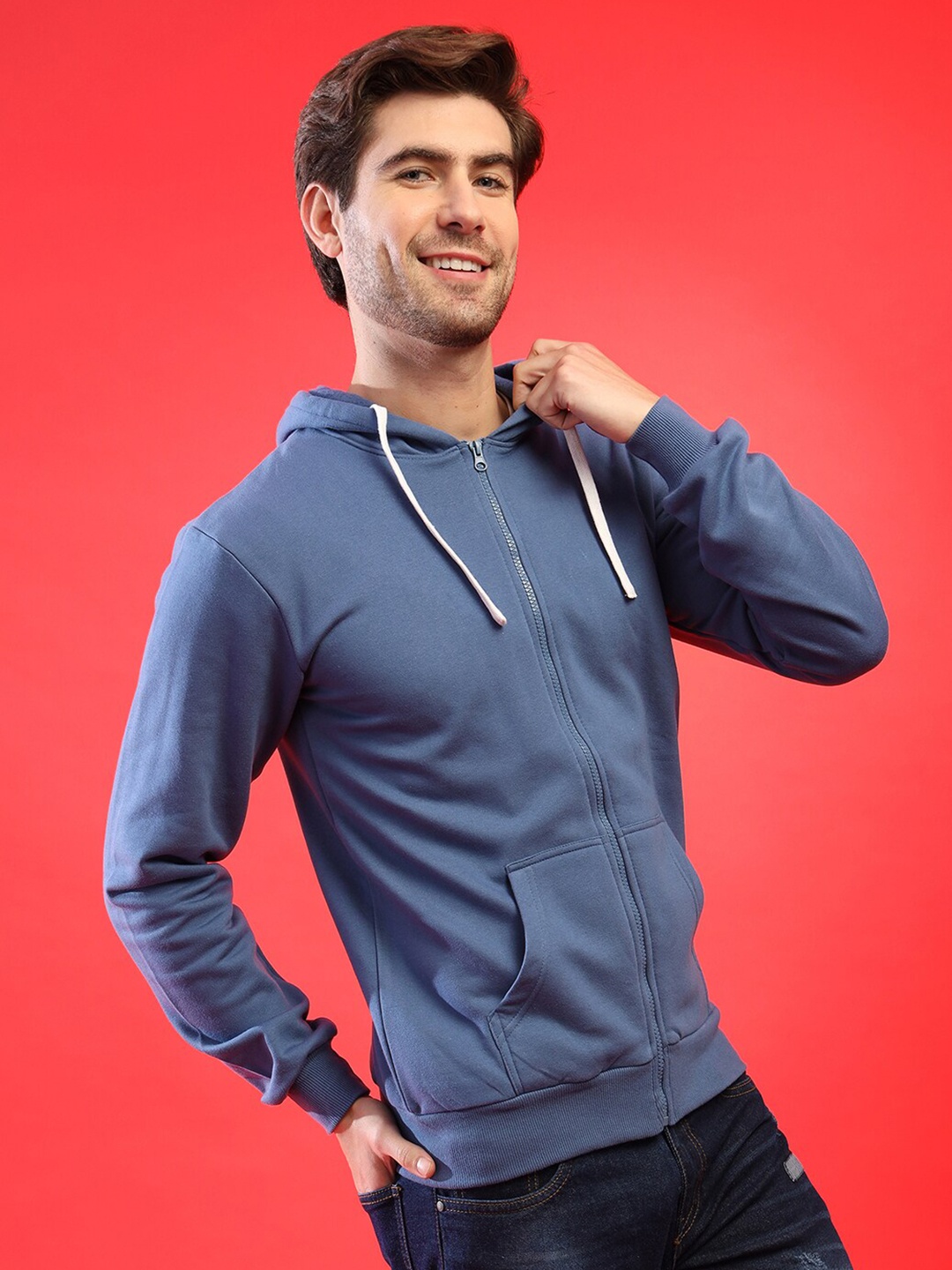 

Campus Sutra Men Blue Hooded Sweatshirt