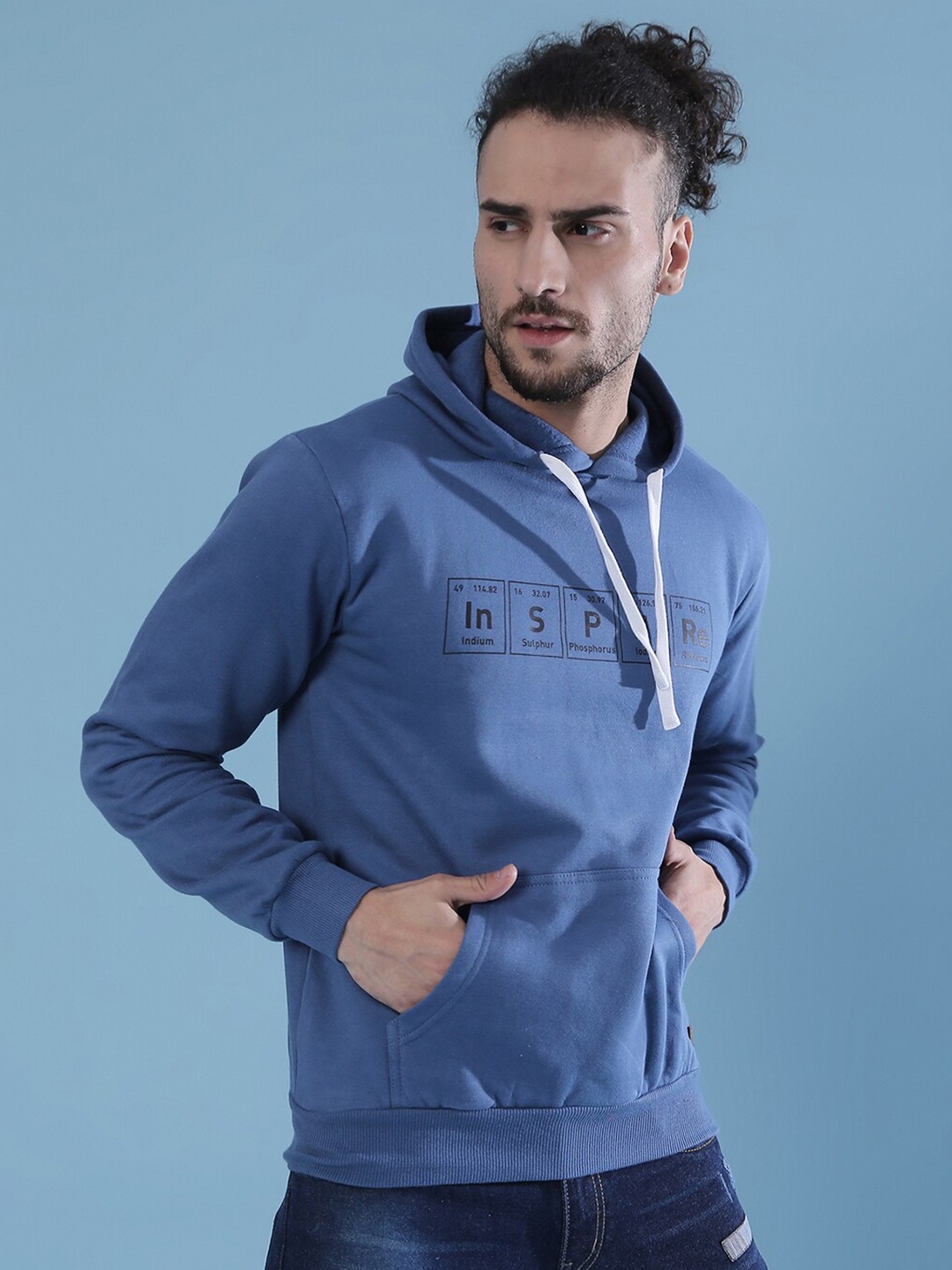

Campus Sutra Men Blue Printed Hooded Sweatshirt