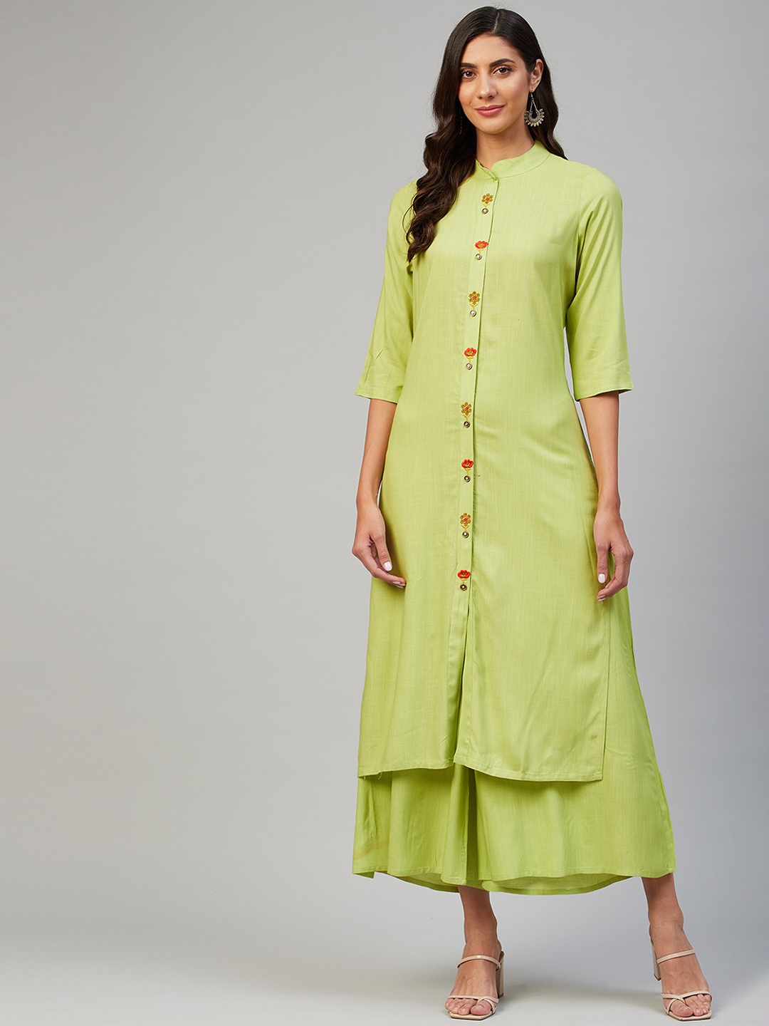 

VAABASTA Women Green Regular Pure Cotton Kurta with Palazzos