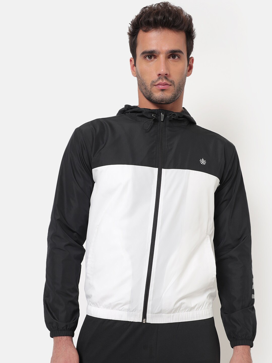 

Cultsport Men Black & White Colourblocked Water Resistant Bomber Jacket