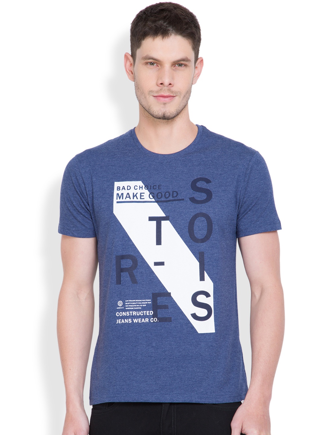 

LOCOMOTIVE Men Blue Printed Round Neck T-Shirt