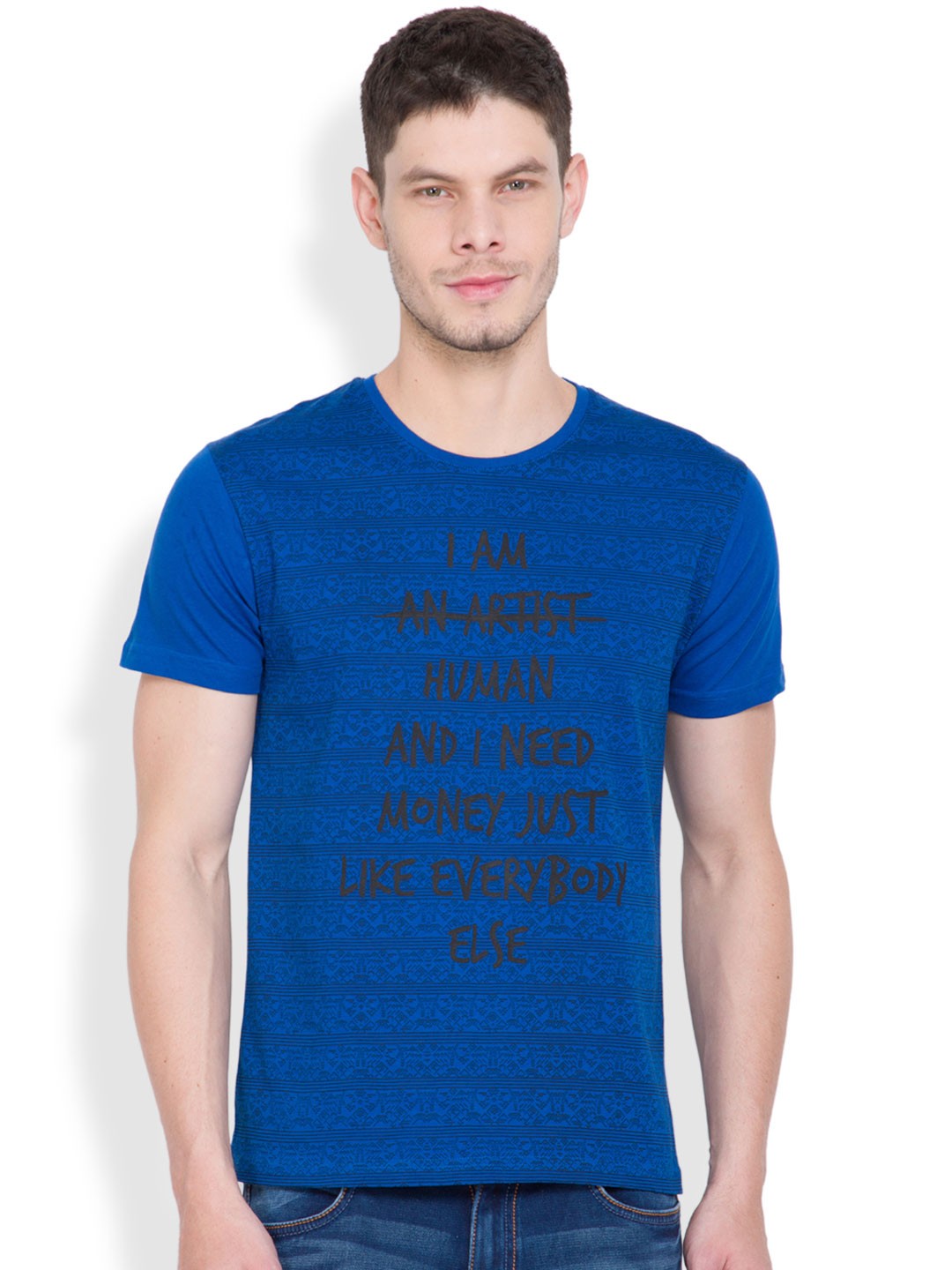 

LOCOMOTIVE Blue Printed Pure Cotton T-shirt