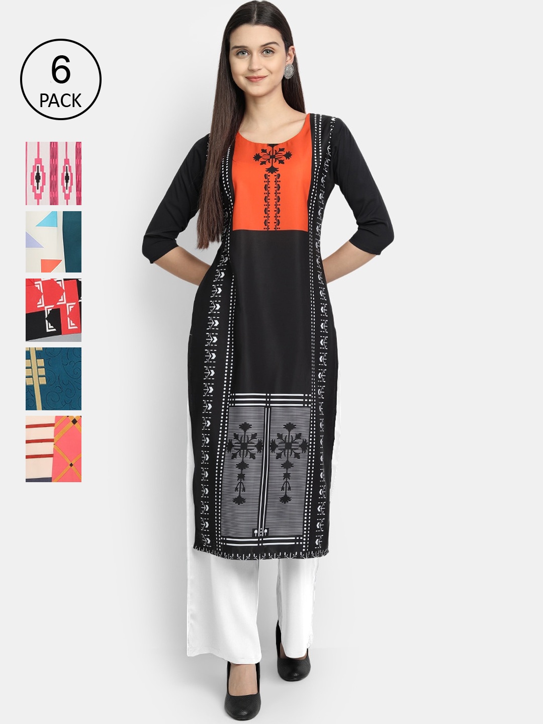 

7Threads Women Multicoloured & raisin black Geometric Embroidered Thread Work Crepe Kurta, Multi