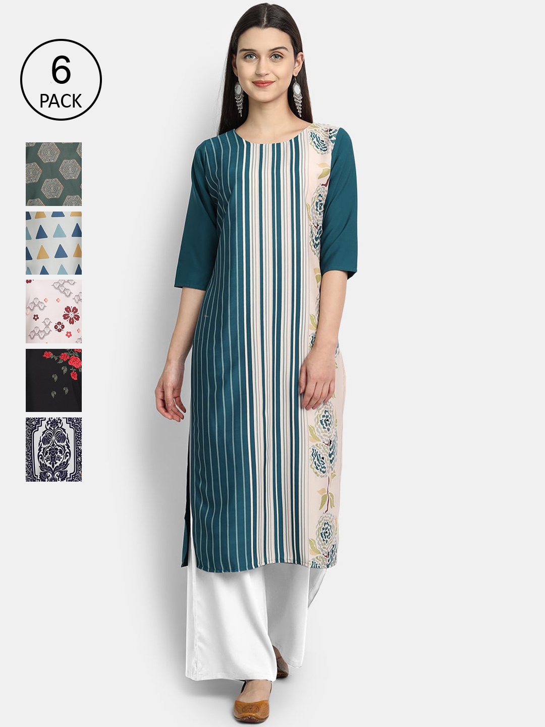 

7Threads Women Black & White Geometric Printed Crepe Kurta
