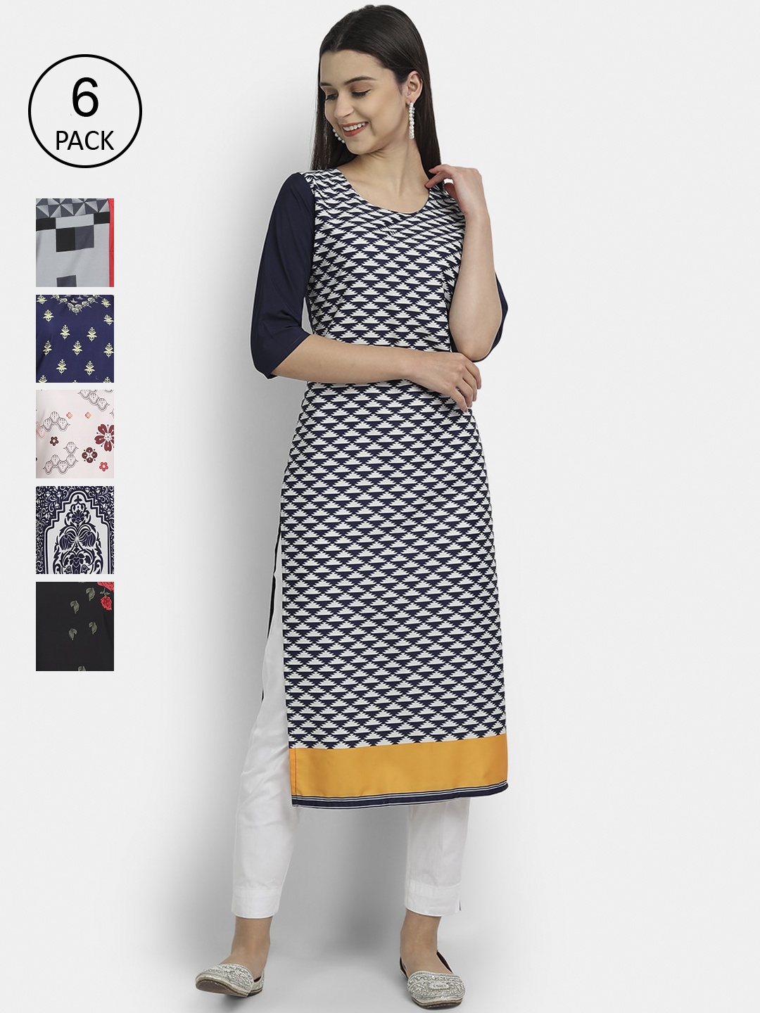 

7Threads Women Multicoloured Striped Thread Work Crepe Kurta, Multi