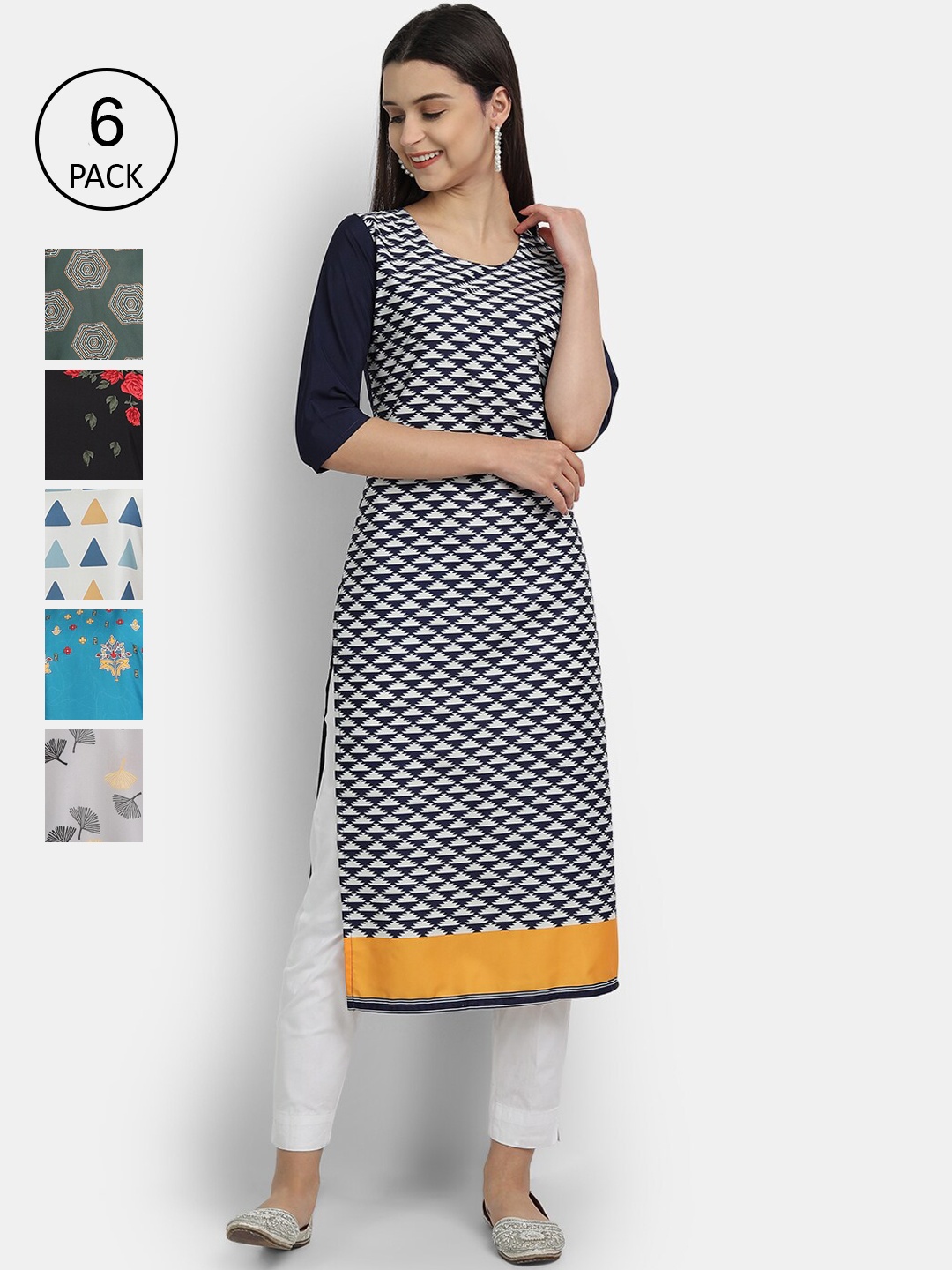 

7Threads Women Black & Green Printed Crepe Kurta