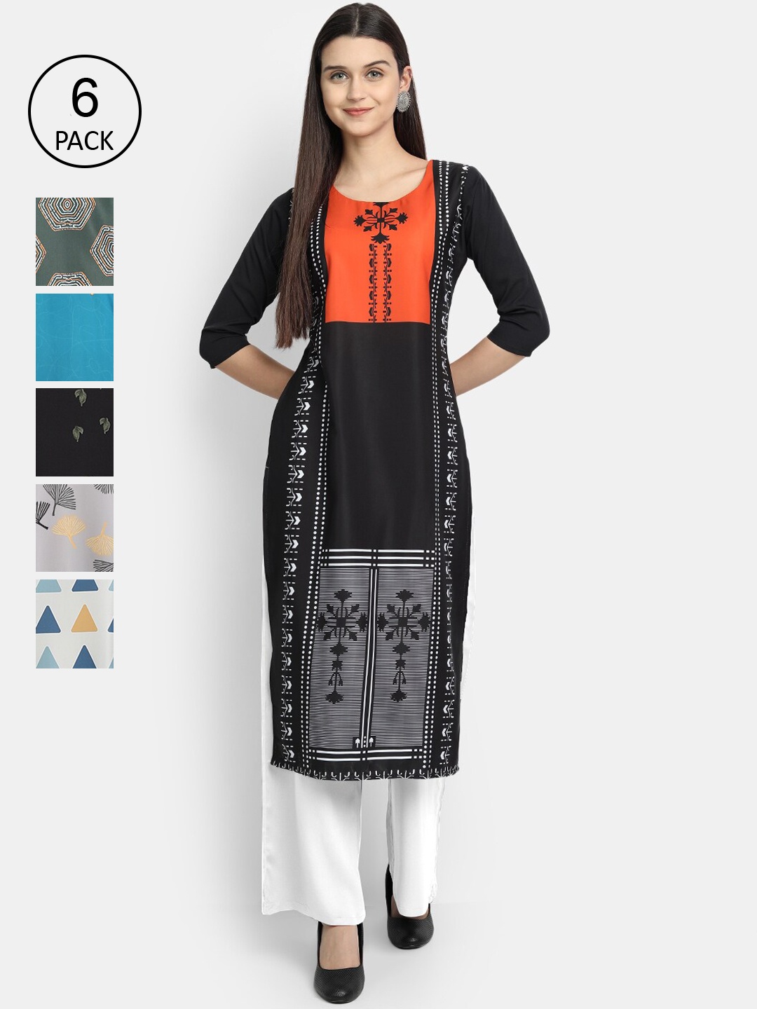

7Threads Women Multicoloured Geometric Embroidered Thread Work Crepe Kurta, Multi