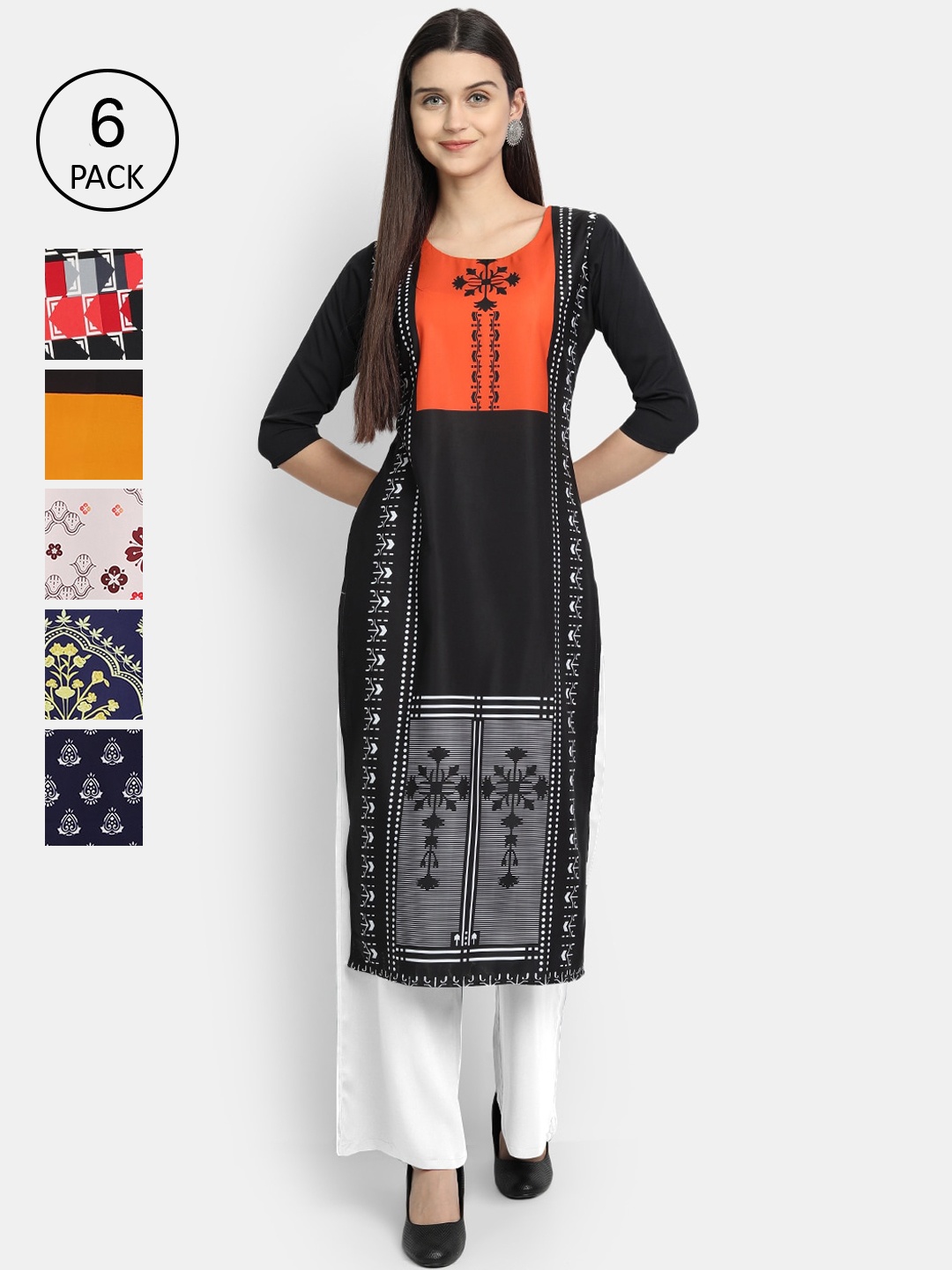 

7Threads Women Multicoloured Geometric Printed Crepe Kurta, Multi