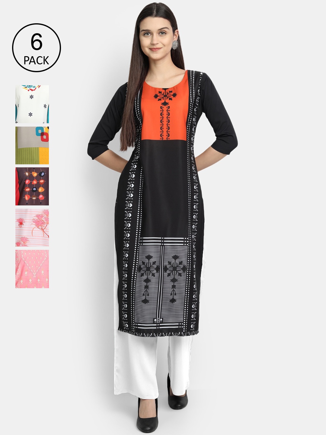 

7Threads Women Black & Blue Geometric Printed Crepe Kurta