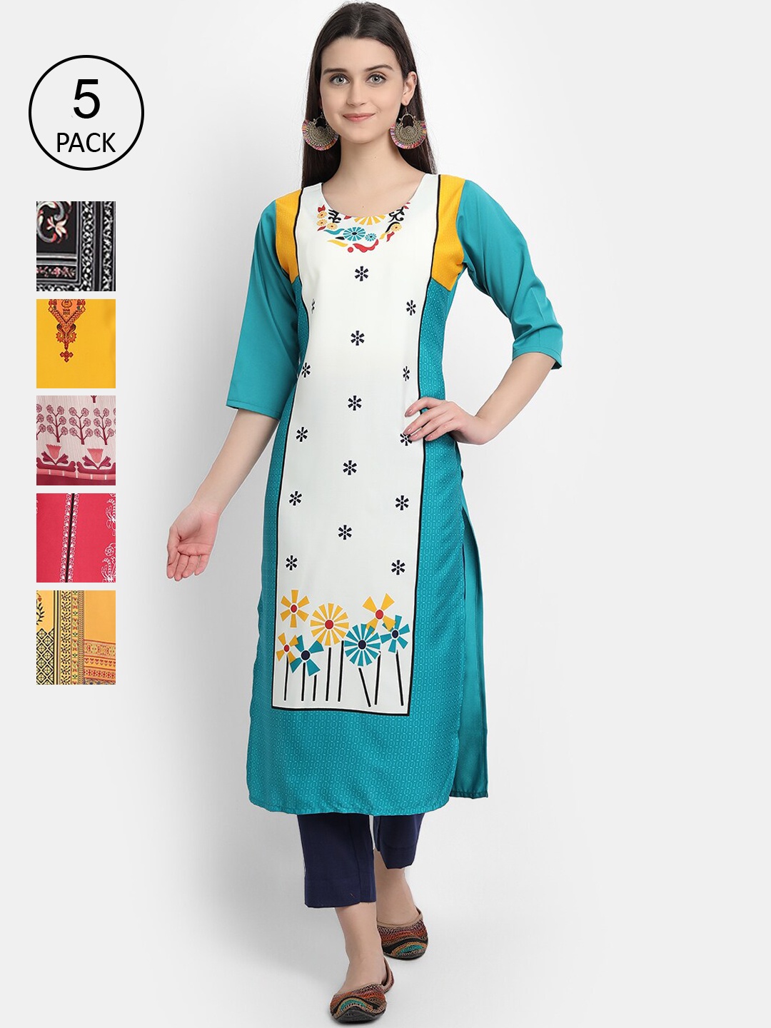 

7Threads Women Multicoloured Floral Embroidered Thread Work Crepe Kurta, Multi