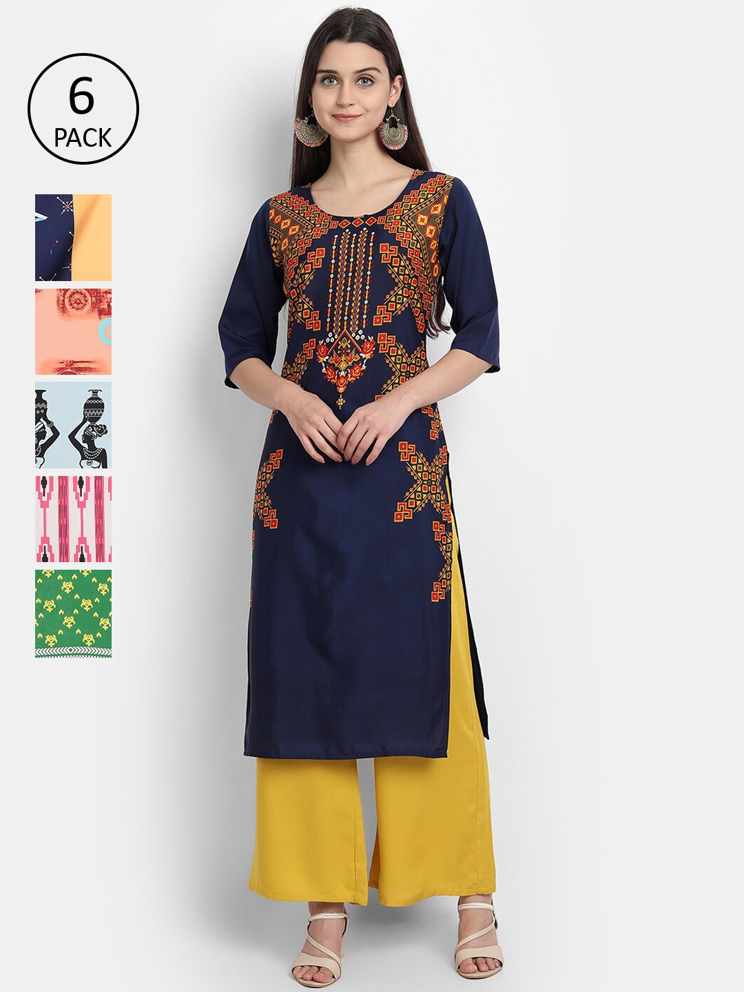 

7Threads Women Pink & Green Geometric Printed Crepe Kurta